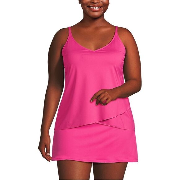 Land’s End plus standard size tulip hem adjust cup tankini Prism Pink Various - Picture 4 of 7